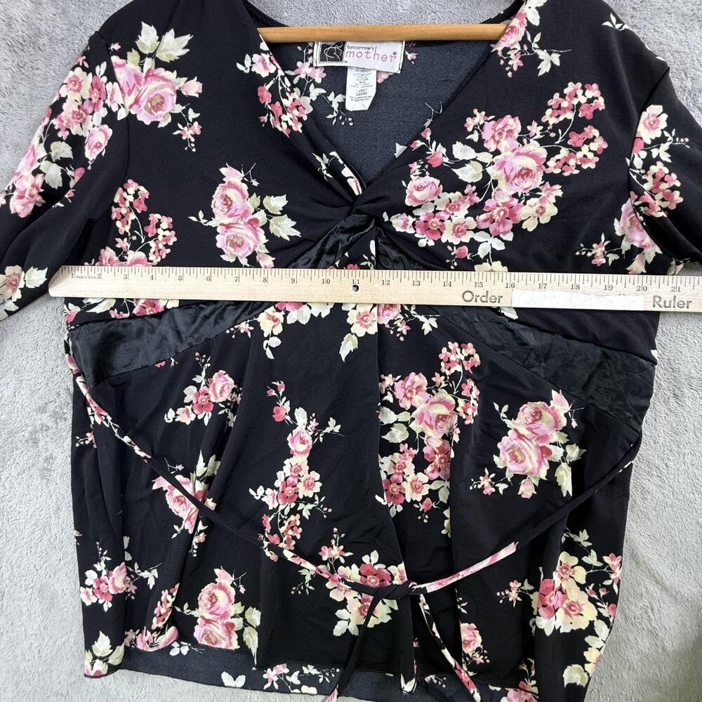 Tomorrow's Mother Top Womens Large Black Floral Maternity Nursing Wrap Blouse - Picture 8 of 14